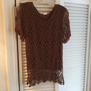Debbi Collection Brown Fishnet Beaded Top M/L